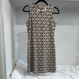 Brown and Cream Sleeveless Geo Print Sheath Mini Dress- Size 2